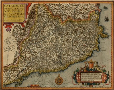Map of Catalonia Entitled Cataloniae Principatus Novissima et Accurata Descriptio Printed in Antwerp in 1608 by Jan Baptist Vrients by Jan Baptist Vrients